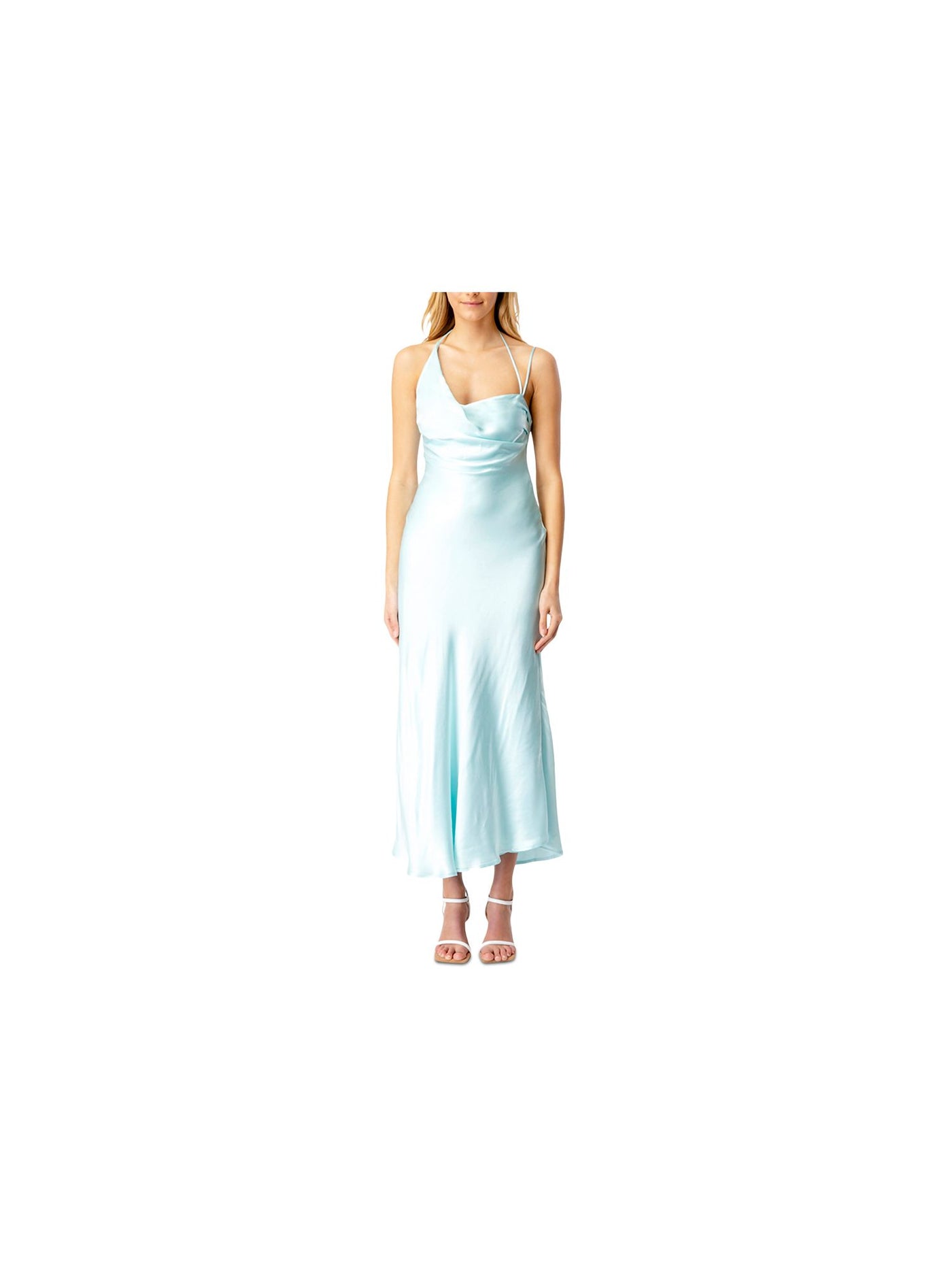 BARDOT Womens Aqua Zippered Gathered Boning Lined Open Back Spaghetti Strap Asymmetrical Neckline Maxi Party Shift Dress 8