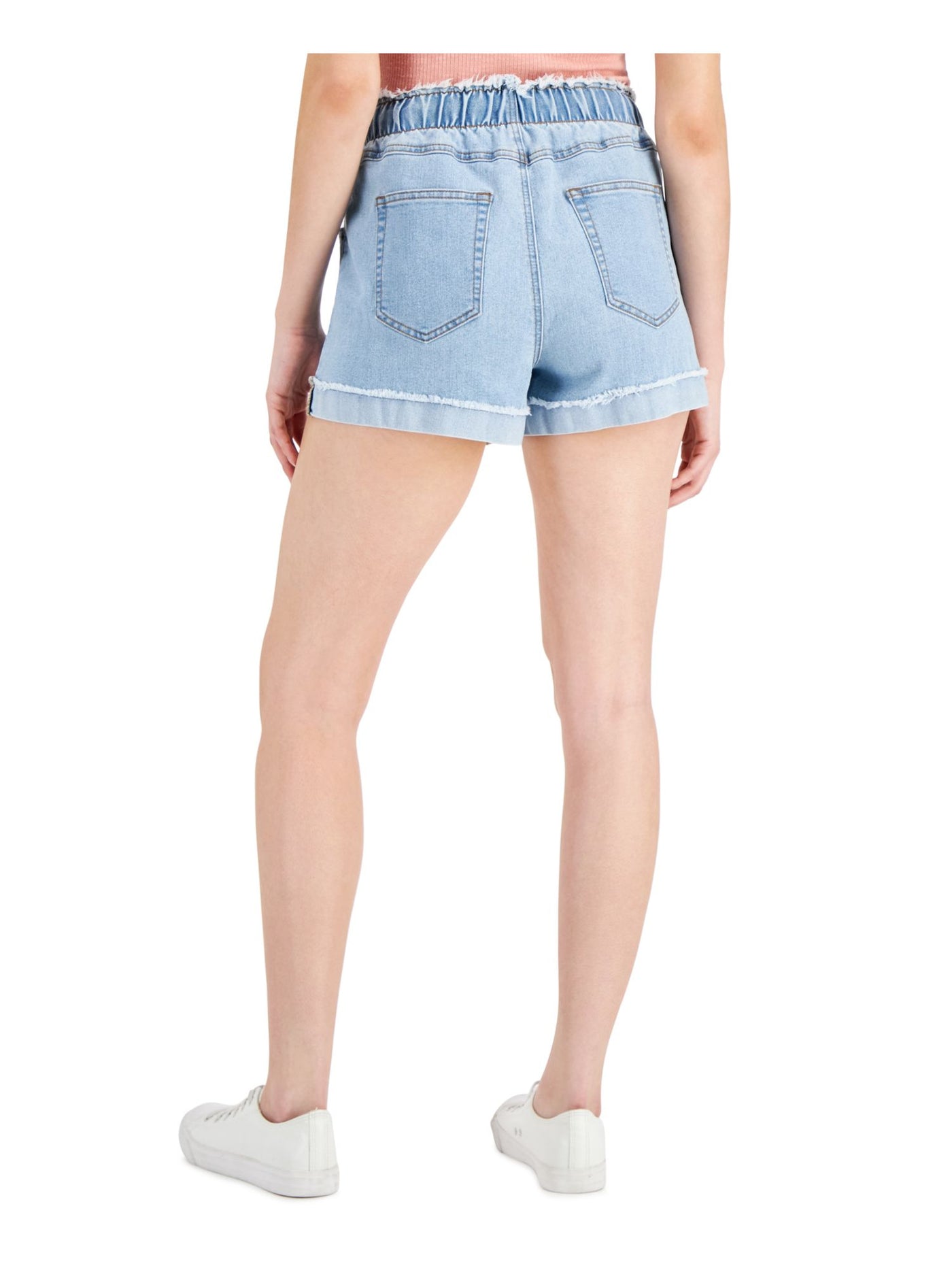 TINSELTOWN Womens Light Blue Denim Pocketed Zippered Button Closure Drawstring Shorts 9