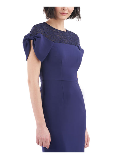 JS COLLECTION Womens Navy Zippered Slitted Bow Detail Cap Sleeves Crew Neck Full-Length Formal Gown Dress 10