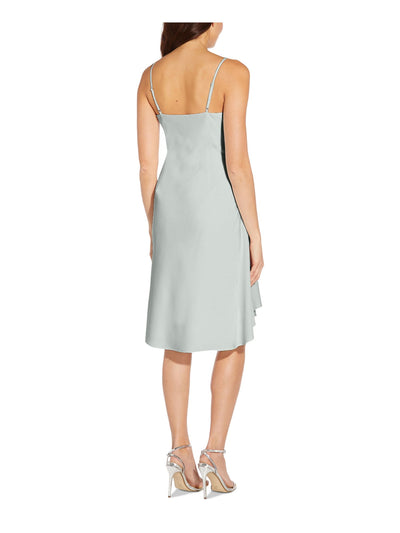 AIDAN AIDAN MATTOX Womens Green Adjustable Zippered Slip Silhouette Pullover Pleated Spaghetti Strap Cowl Neck Knee Length Cocktail Dress 6