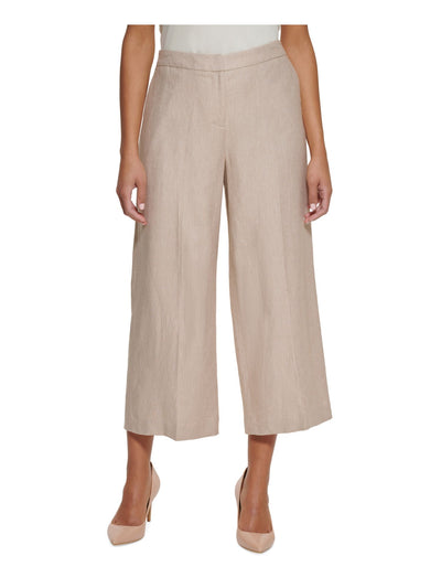 CALVIN KLEIN Womens Beige Zippered Pocketed Cropped Heather Wear To Work Wide Leg Pants Petites 2P