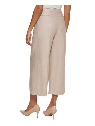 CALVIN KLEIN Womens Beige Zippered Pocketed Cropped Heather Wear To Work Wide Leg Pants Petites 2P