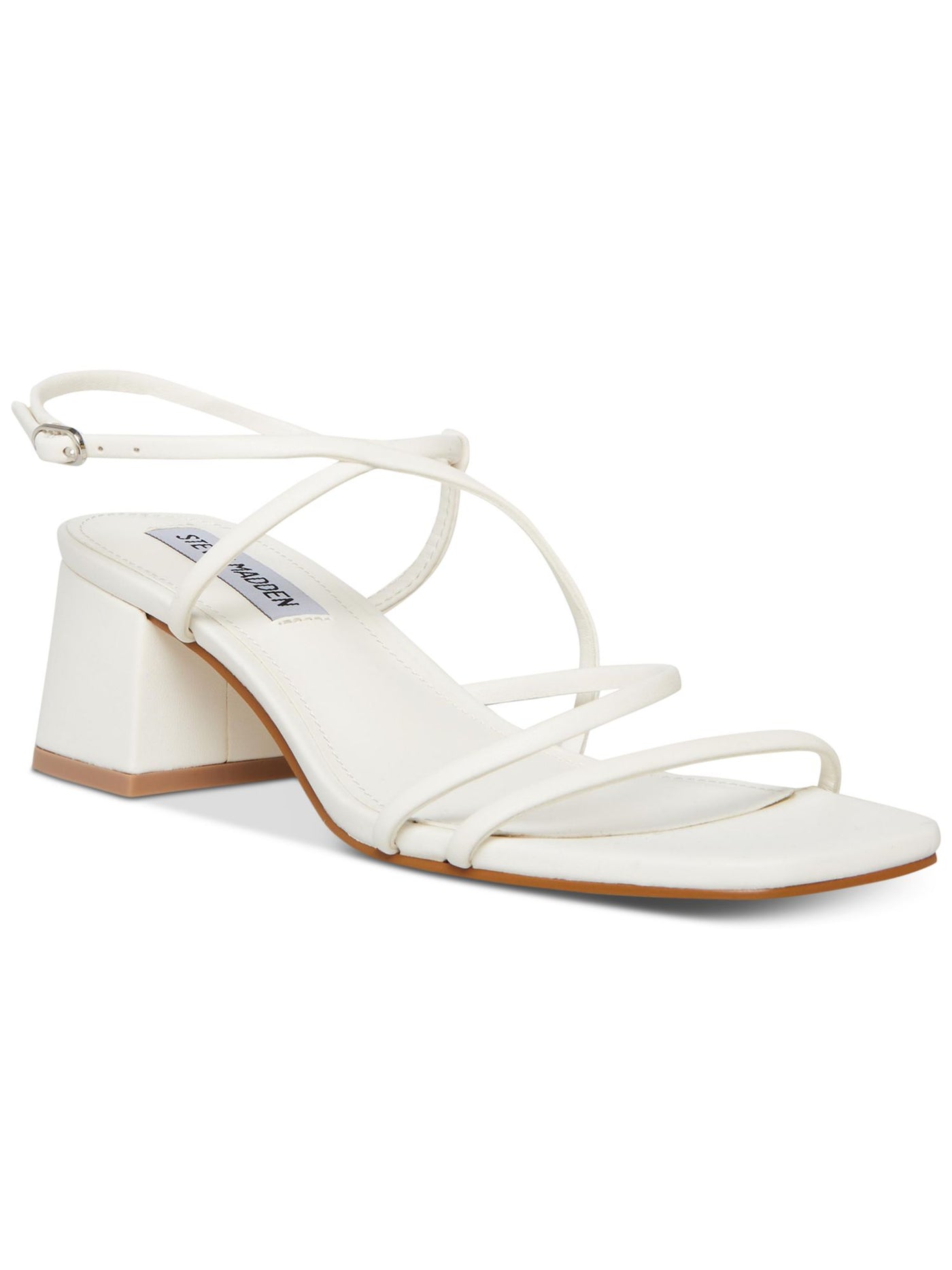 STEVE MADDEN Womens White Strappy Cushioned Rianna Square Toe Block Heel Buckle Slingback Sandal 11 M