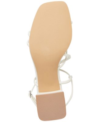 STEVE MADDEN Womens White Strappy Cushioned Rianna Square Toe Block Heel Buckle Slingback Sandal M