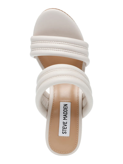 STEVE MADDEN Womens Ivory 1-1/2" Platform Cork-Like Scalloped Trim Quilted Padded Wipeout Round Toe Wedge Slip On Heeled Sandal 9.5 M