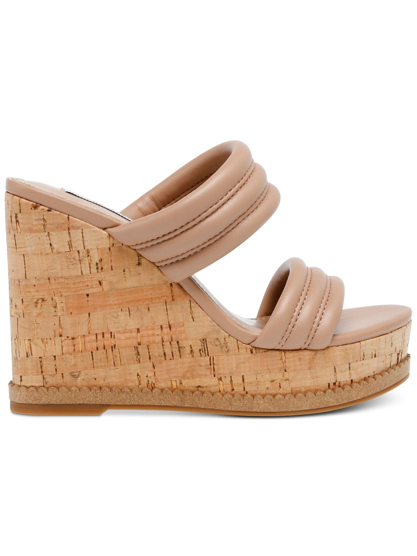 STEVE MADDEN Womens Beige 1-1/2" Platform Cork-Like Quilted Wipeout Round Toe Wedge Slip On Heeled Sandal 9.5