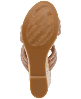 STEVE MADDEN Womens Beige 1-1/2" Platform Cork-Like Quilted Wipeout Round Toe Wedge Slip On Heeled