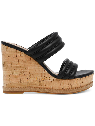 STEVE MADDEN Womens Black 1-1/2" Platform Cork-Like Quilted Wipeout Round Toe Wedge Slip On Heeled Sandal 11 M