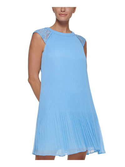 DKNY Womens Pleated Cap Sleeve Round Neck Above The Knee Trapeze Dress