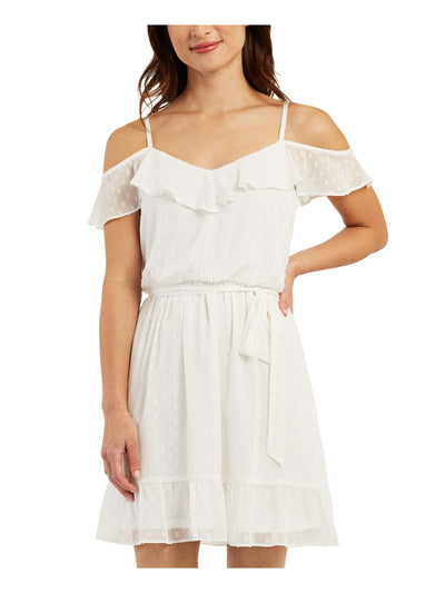 BCX Womens Ruffled Flutter Sleeve Off Shoulder Above The Knee Party A-Line Dress