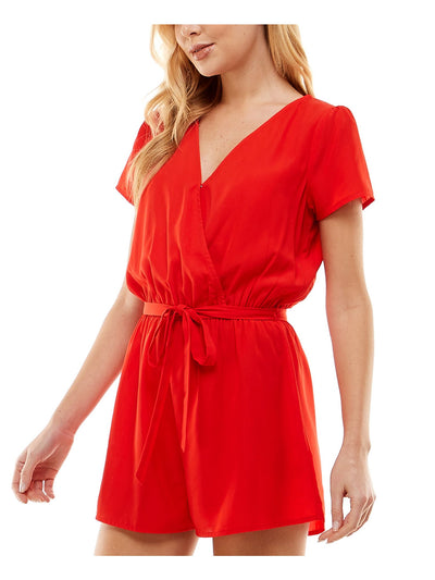 BEBOP Womens Belted Pull-on Elastic Waist Cap Sleeve Surplice Neckline Wide Leg Romper