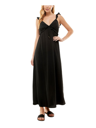 KINGSTON GREY Womens Ruffled Sleeveless V Neck Maxi Empire Waist Dress