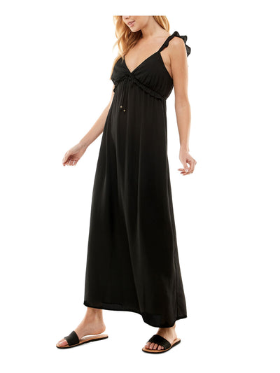 KINGSTON GREY Womens Ruffled Sleeveless V Neck Maxi Empire Waist Dress