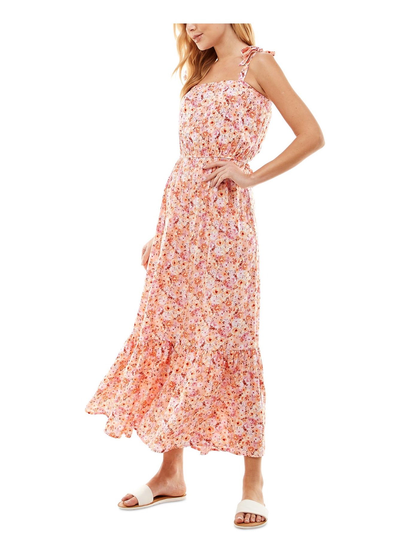 KINGSTON GREY Womens Tie Sleeveless Square Neck Maxi Fit + Flare Dress