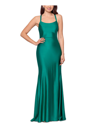XSCAPE Womens Zippered Sleeveless Scoop Neck Full-Length Formal Gown Dress