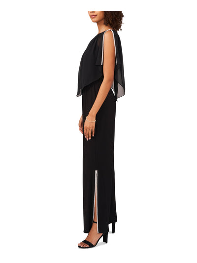 MSK Womens Navy Embellished Elastic Band Slit Sleeve And Pan Flutter Sleeve Boat Neck Cocktail Flare Jumpsuit L