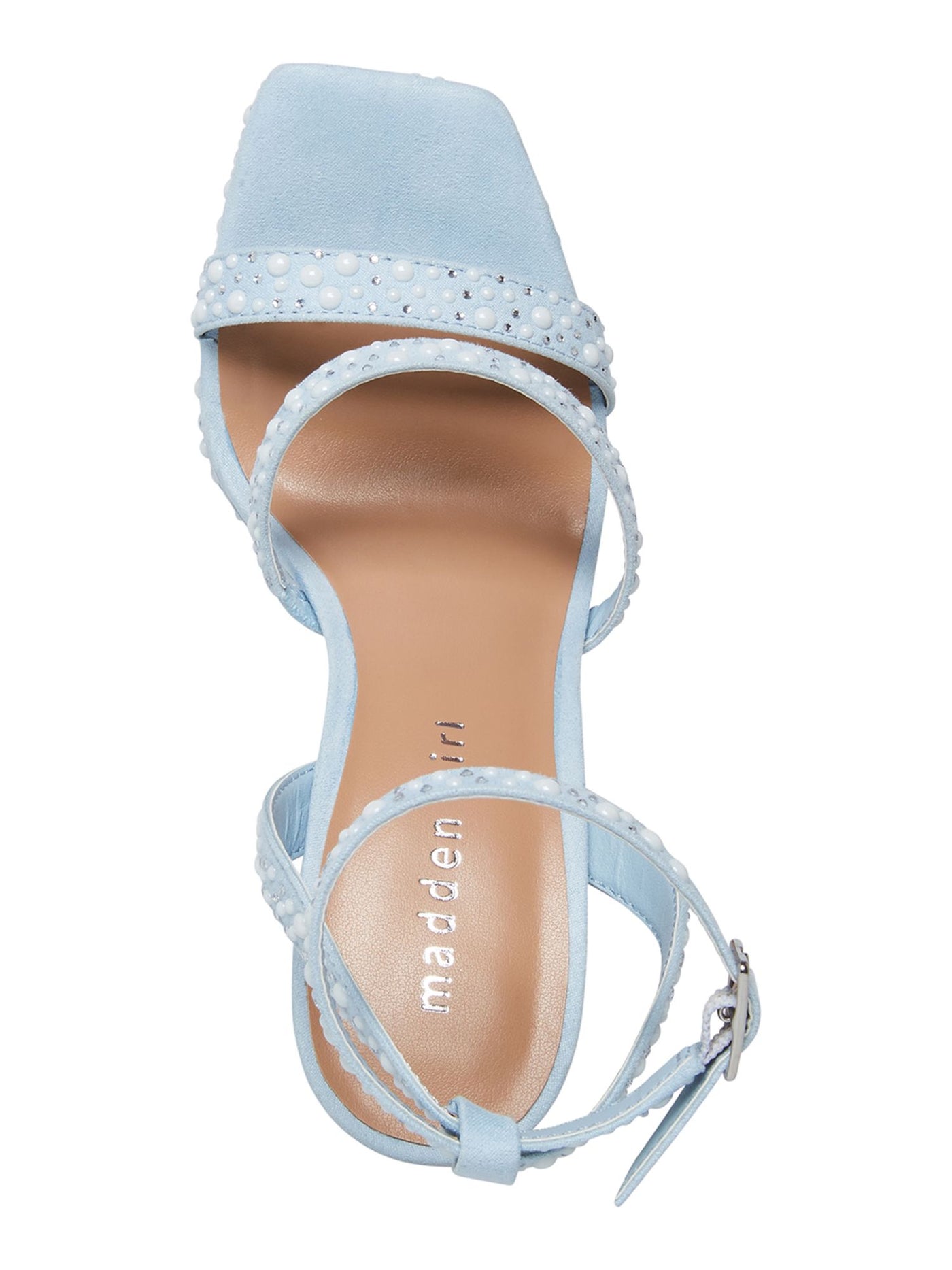 MADDEN GIRL Womens Light Blue Padded Embellished 1" Platform Adjustable Strap Ankle Strap Zanee Square Toe Flare Buckle Heeled Sandal 6.5 M