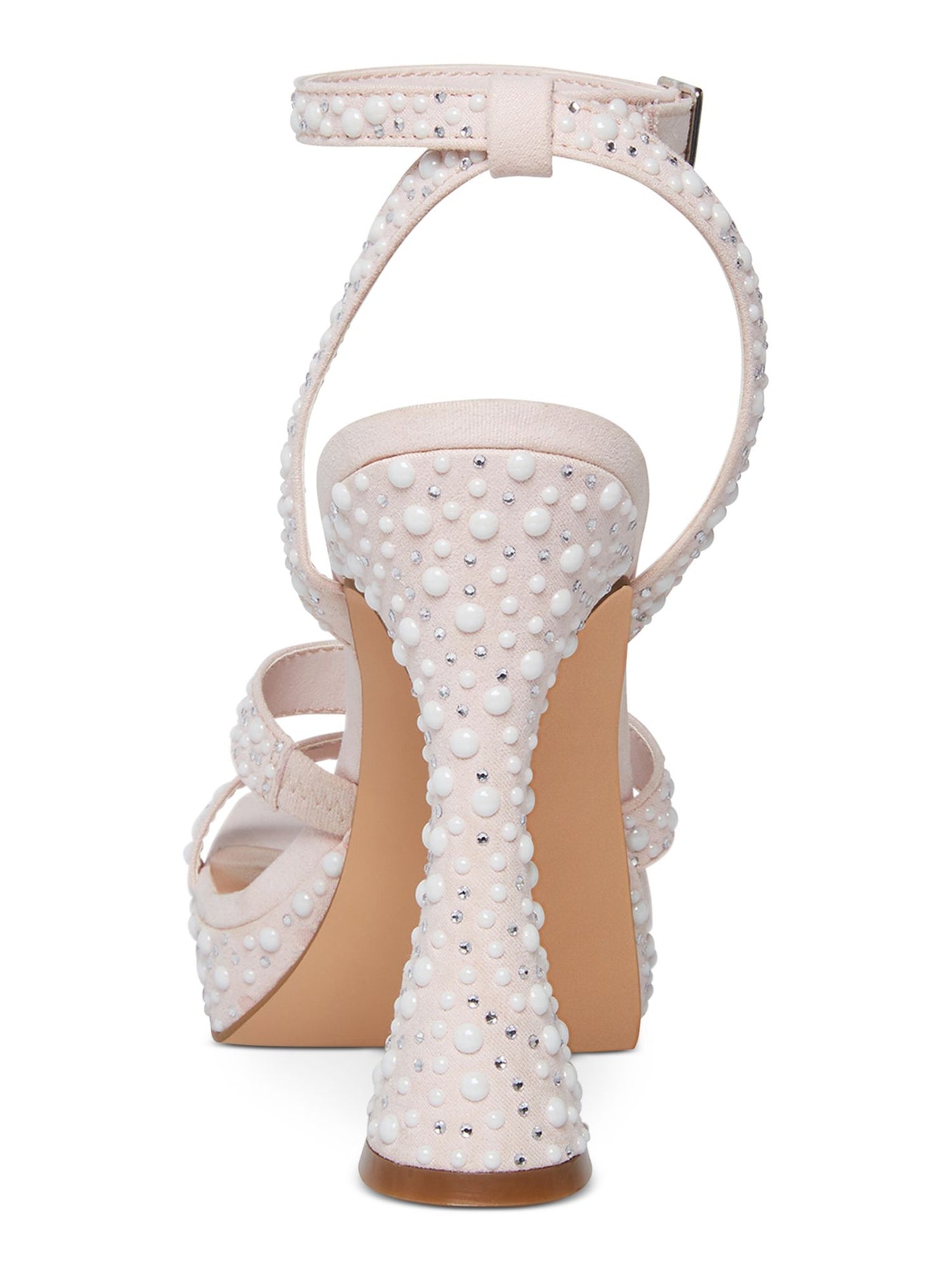 MADDEN GIRL Womens Pink Padded Embellished 1" Platform Adjustable Ankle Strap Zanee Square Toe Flare Buckle Heeled Sandal 9 M