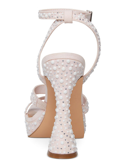 MADDEN GIRL Womens Pink Padded Embellished 1" Platform Adjustable Ankle Strap Zanee Square Toe Flare Buckle Heeled Sandal 9 M
