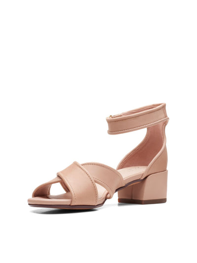 COLLECTION BY CLARKS Womens Pink Cushioned Adjustable Ankle Strap Caroleigh Rise Open Toe Block Heel Leather Heeled Sandal 6.5 M