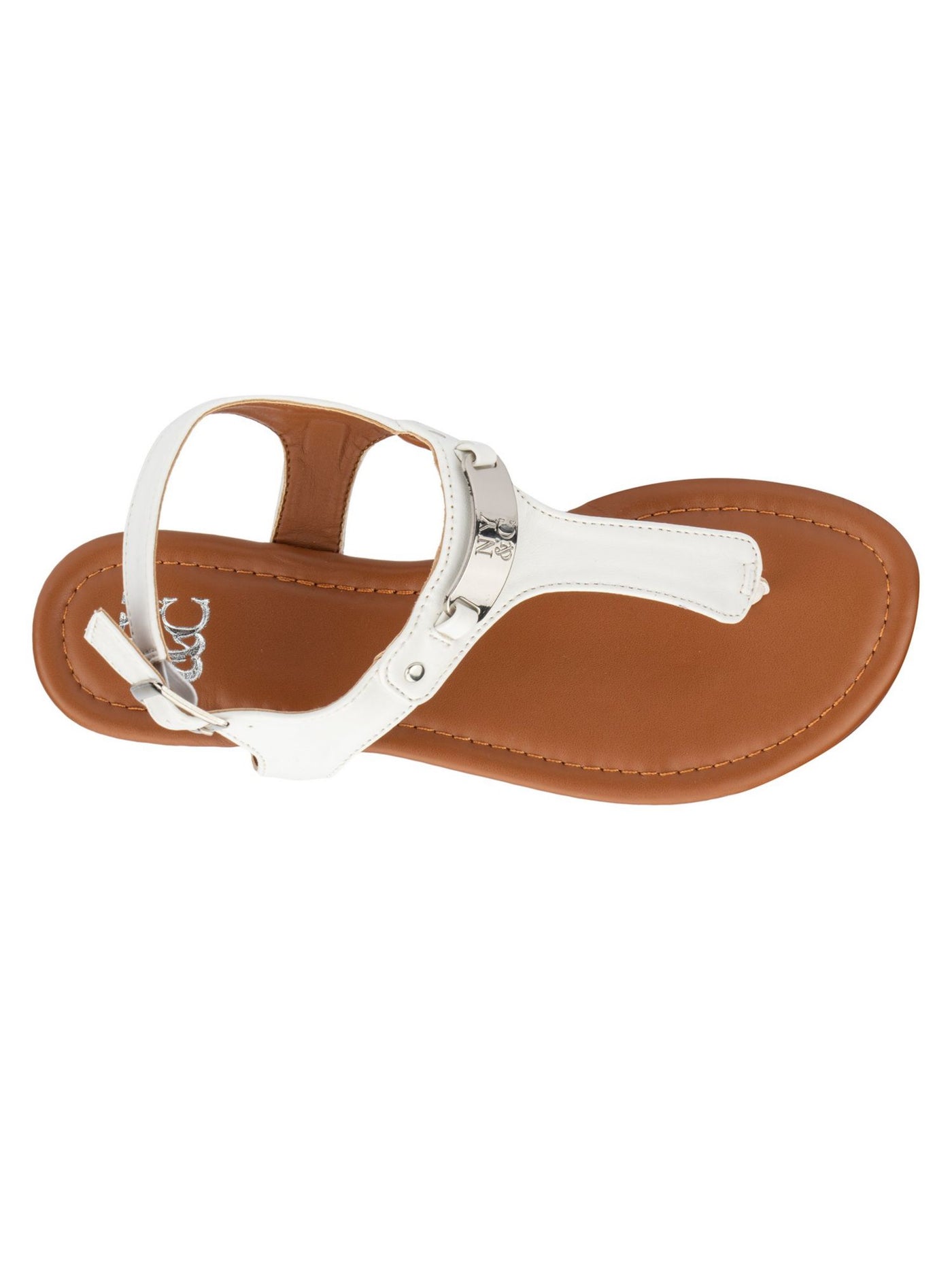 NEW YORK & CO Womens White T-Strap Padded Fiona Round Toe Buckle Thong Sandals Shoes 6.5