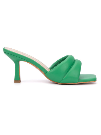 NEW YORK & CO Womens Green Padded Evelina Square Toe Stiletto Slip On Dress Heeled Sandal 6.5