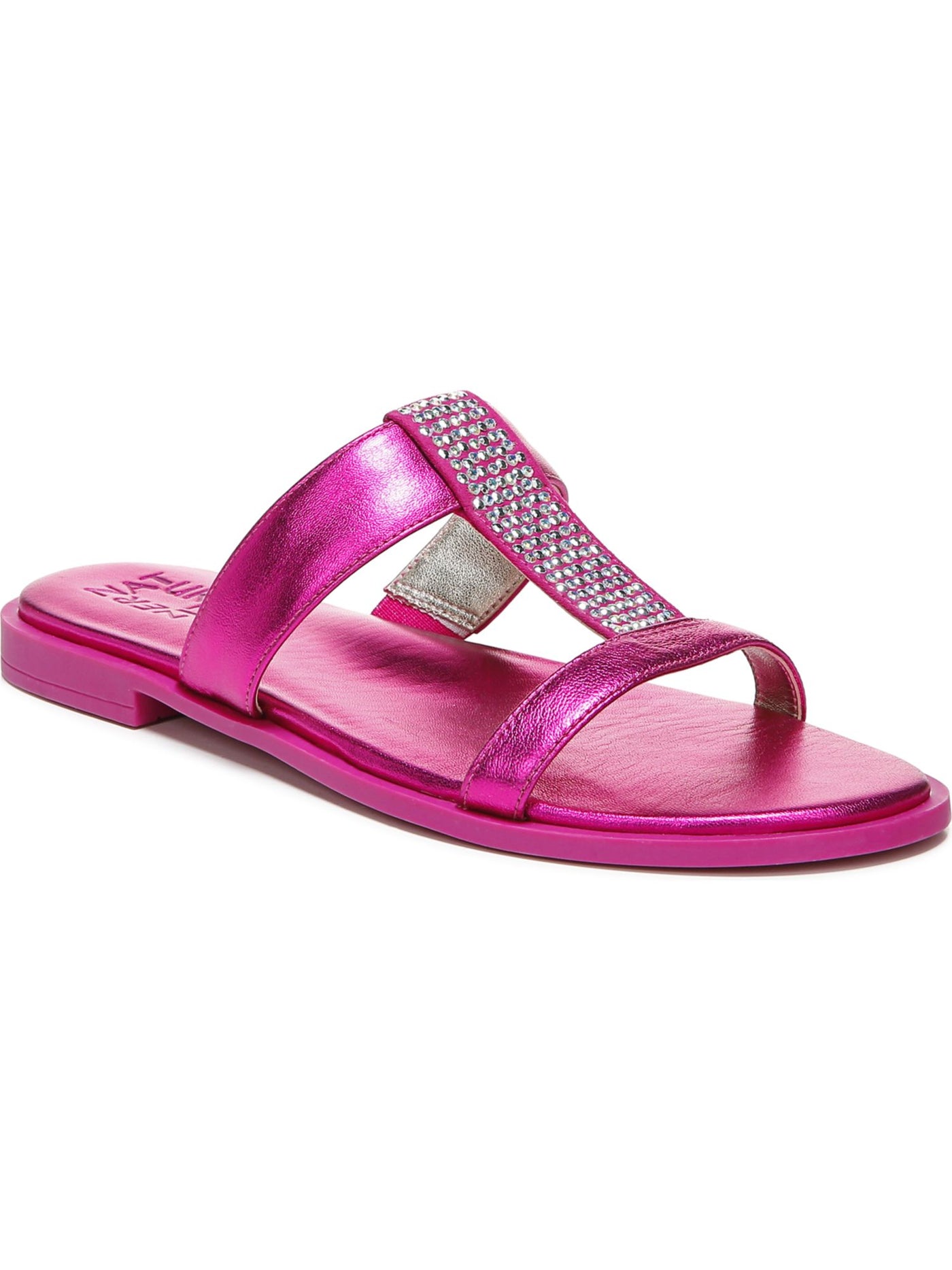 NATURALIZER Womens Pink Rhinestone Non-Slip Farica Round Toe Slip On Leather Slide Sandals Shoes 7.5 M