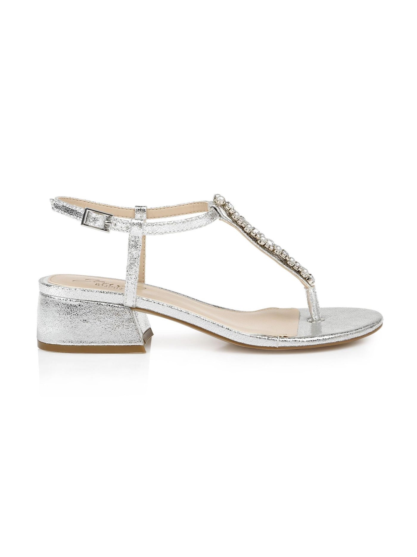 JEWEL BADGLEY MISCHKA Womens Silver Embellished T-Strap Dasha Round Toe Block Heel Buckle Dress Thong Sandals Shoes 5 M