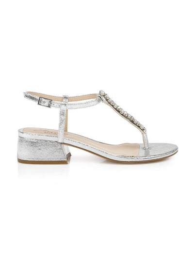 BADGLEY MISCHKA Womens Silver Embellished T-Strap Dasha Round Toe Block Heel Buckle Dress Thong Sandals 7 M