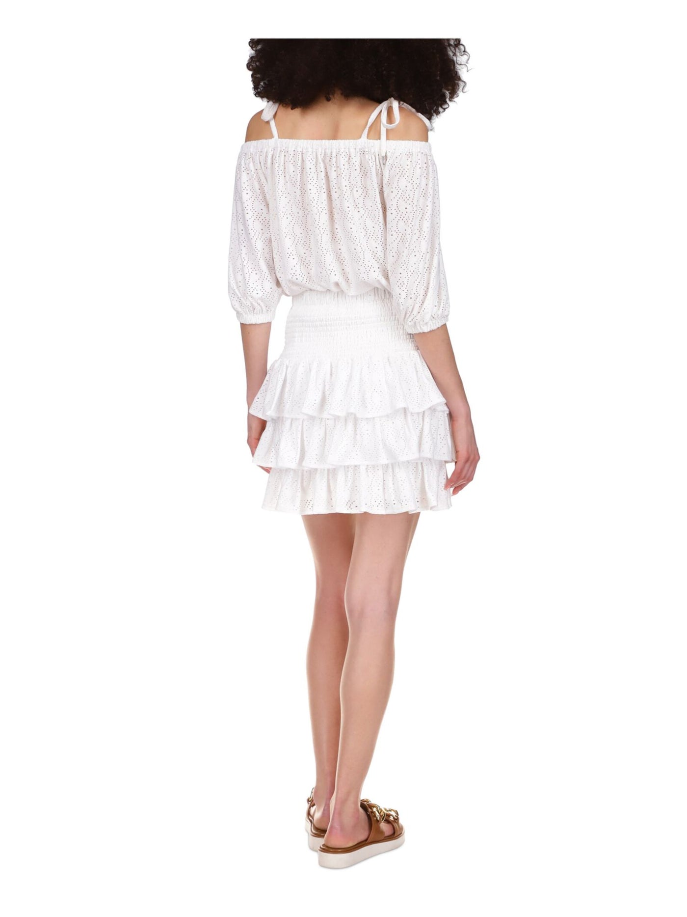 MICHAEL MICHAEL KORS Womens White Smocked Eyelet Tiered Short Ruffled Skirt L