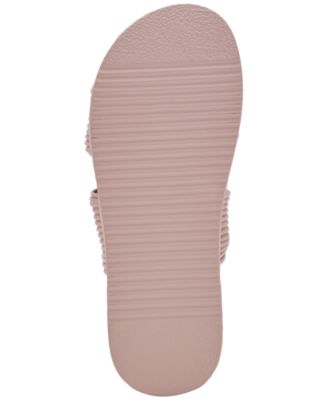 AQUA COLLEGE Womens Pink 1" Platform Twist Straps Cushioned Waterproof Clarissa Round Toe Wedge Slip On Slide Sandals Shoes M
