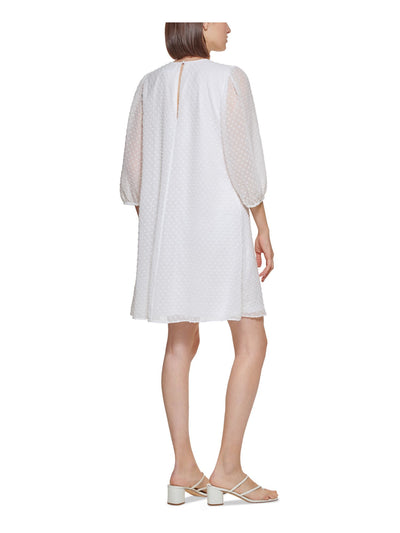 CALVIN KLEIN Womens Sheer 3/4 Sleeve Round Neck Above The Knee Shift Dress