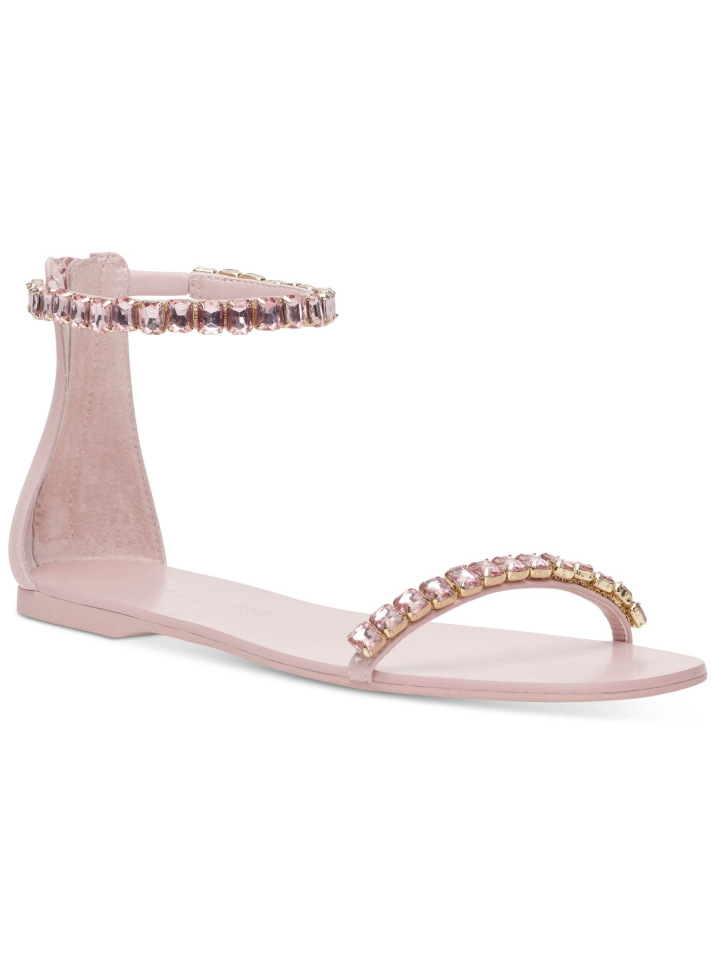 MATEO BY INC Womens Pink Ankle Strap Embellished The Carmel Round Toe Zip-Up Sandals Shoes 6.5 M