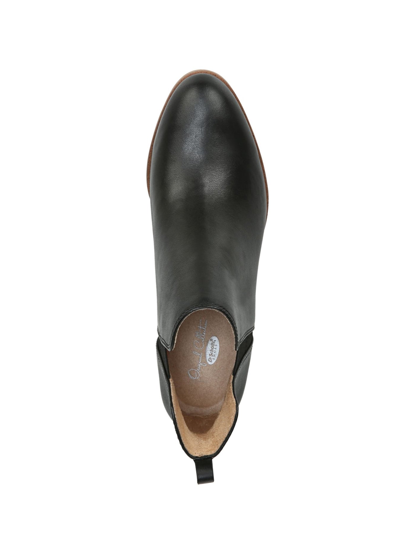 DR SCHOLLS Womens Black Goring Cushioned Amara Almond Toe Stacked Heel Slip On Leather Booties 8 M