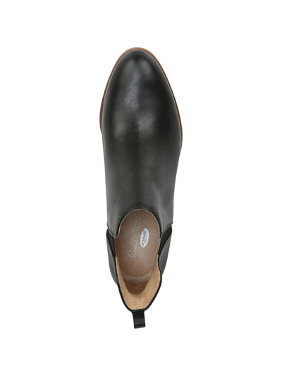 DR SCHOLLS Womens Black Goring Cushioned Amara Almond Toe Stacked Heel Slip On Leather Booties 8 M