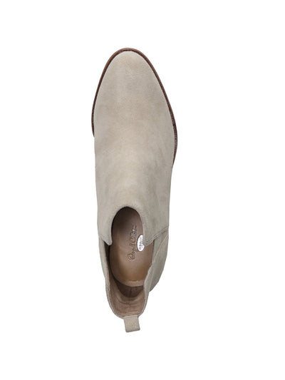 DR SCHOLLS Womens Beige Pull Tab Goring Amara Almond Toe Block Heel Slip On Leather Booties 9 M