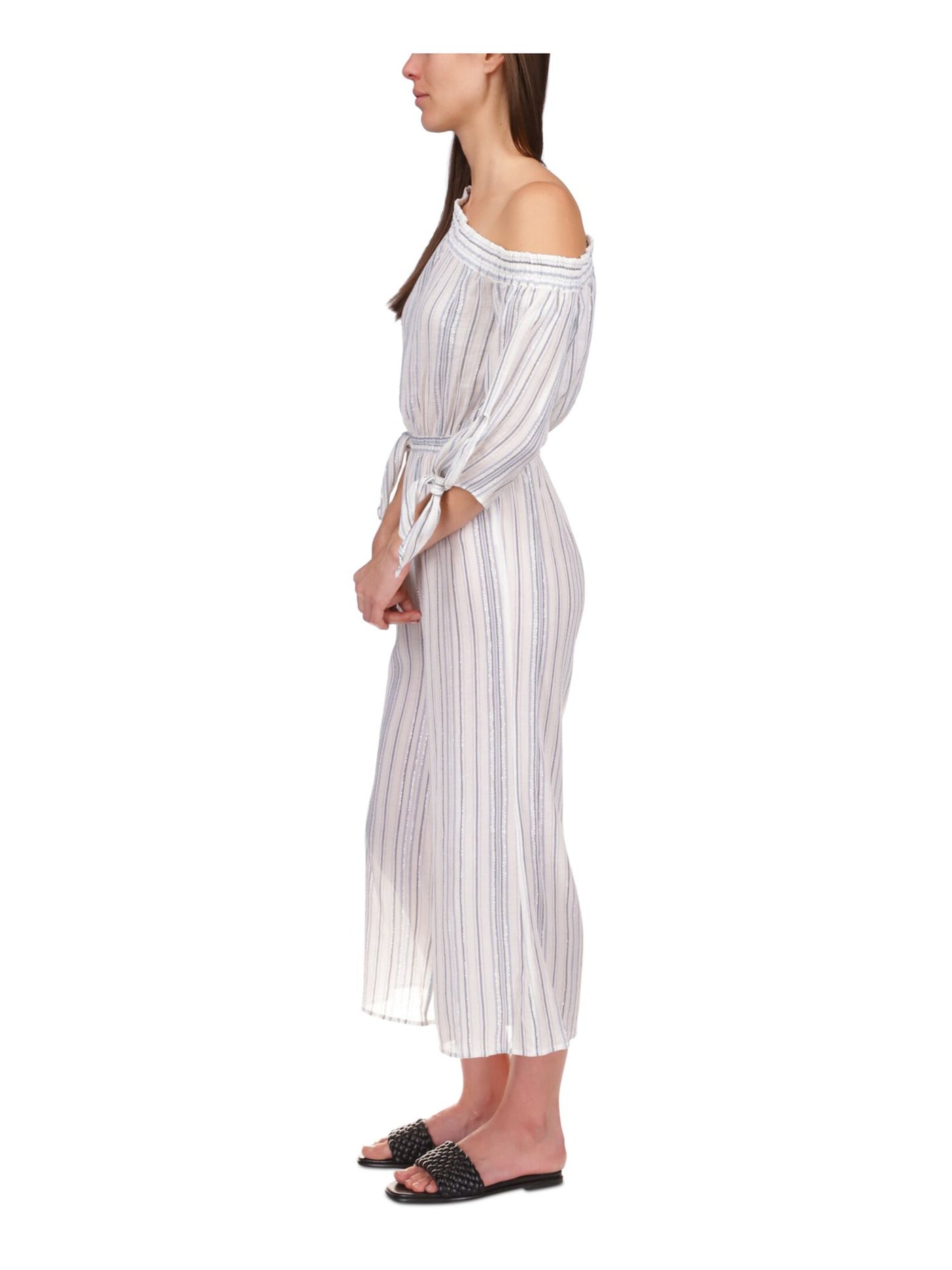 MICHAEL MICHAEL KORS Womens White Striped Asymmetrical Neckline High Waist Jumpsuit XL