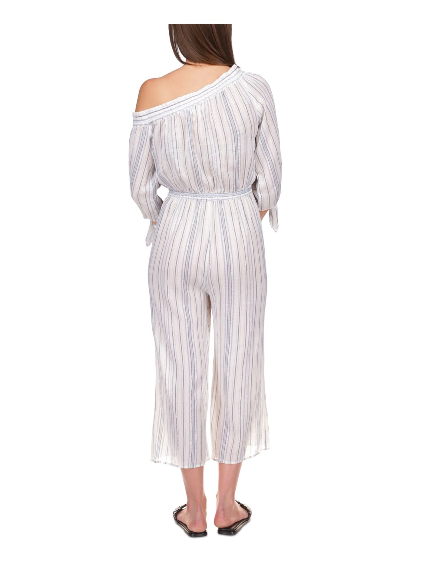 MICHAEL MICHAEL KORS Womens White Striped Asymmetrical Neckline High Waist Jumpsuit M