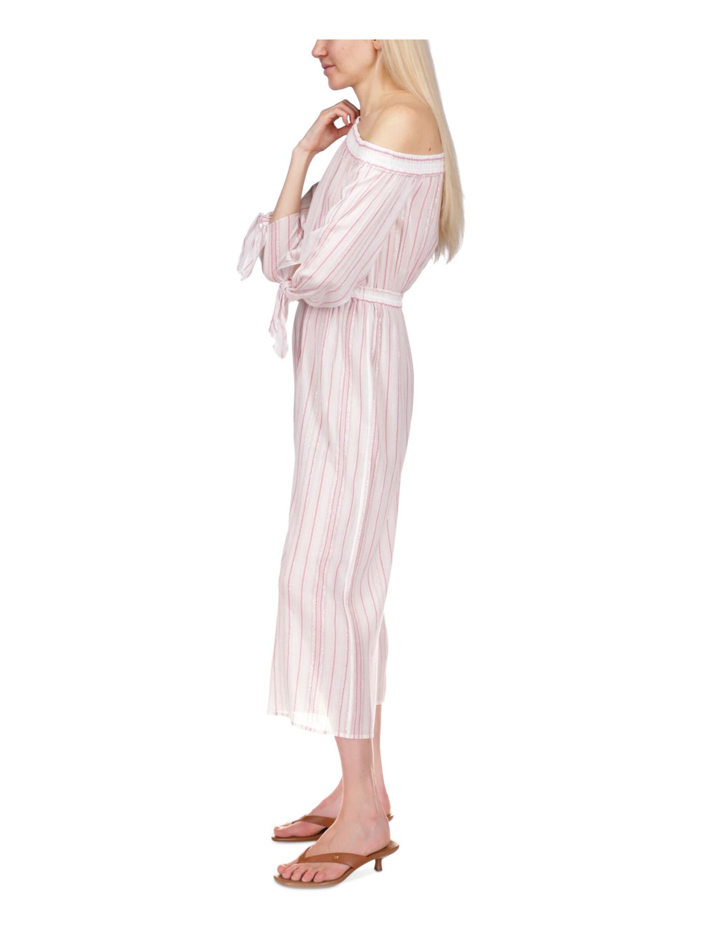 MICHAEL MICHAEL KORS Womens Pink Striped Asymmetrical Neckline High Waist Jumpsuit XL