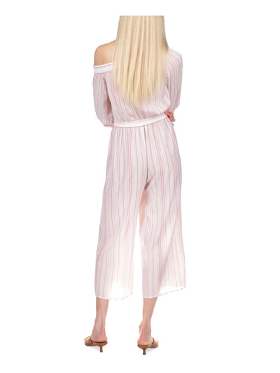 MICHAEL MICHAEL KORS Womens White Striped Asymmetrical Neckline High Waist Jumpsuit S