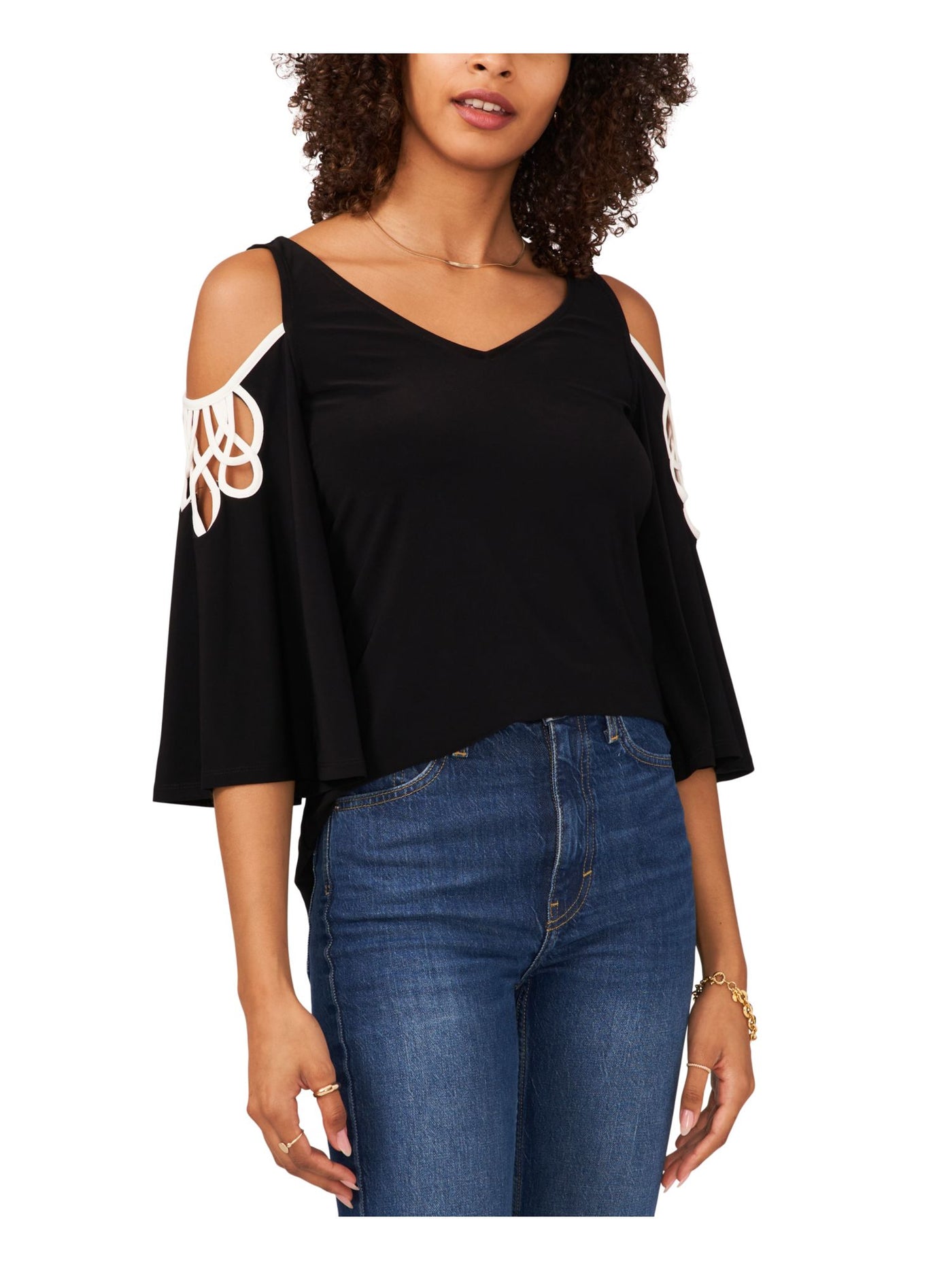 VINCE CAMUTO Womens Cold Shoulder Cut Out 3/4 Sleeve V Neck Party Top