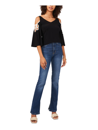 VINCE CAMUTO Womens Cold Shoulder Cut Out 3/4 Sleeve V Neck Party Top