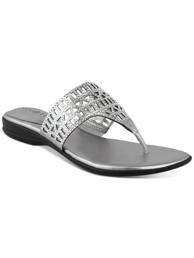 KAREN SCOTT Womens Silver Patterned Glitter Goring Cushioned Cut Out Rhinestone Soniya Round Toe Wedge Slip On Thong Sandals Shoes 6.5 M