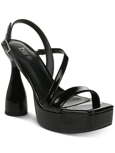 BAR III Womens Black Asymmetrical Padded 1-1/2" Platform Adjustable Strap Stretch Scarlett Square Toe Sculpted Heel Buckle Heeled Sandal 10.5 M