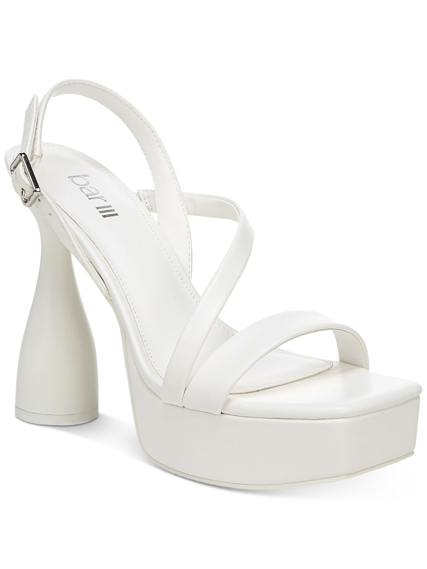 BAR III Womens White Padded 1-1/2" Platform Adjustable Strap Stretch Scarlett Square Toe Sculpted Heel Buckle Heeled Sandal 11 M