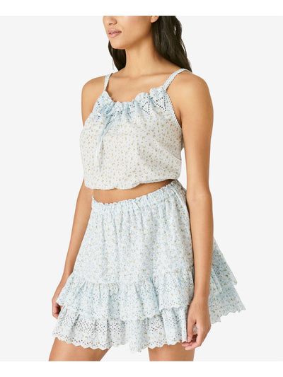 LUCKY BRAND Womens Light Blue Eyelet Ruffled Tiered Lined Elastic Waist Floral Short A-Line Skirt XL