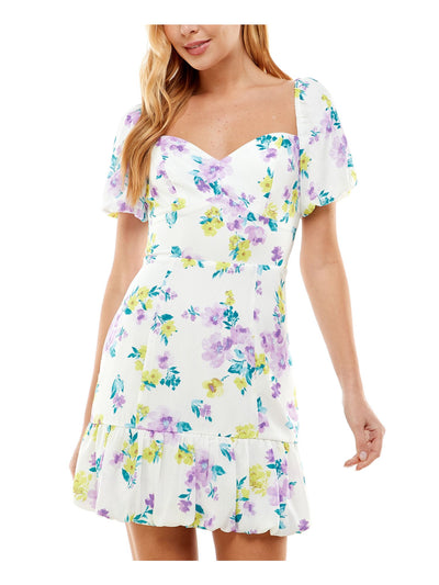 CITY STUDIO Womens Zippered Flutter Sleeve Sweetheart Neckline Short Fit + Flare Dress