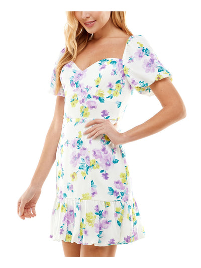 CITY STUDIO Womens Zippered Flutter Sleeve Sweetheart Neckline Short Fit + Flare Dress