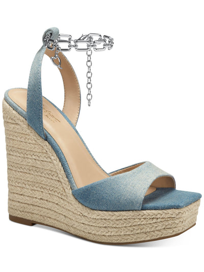 THALIA SODI Womens Light Blue Denim Clasp Chain 1.5 Platform Ankle Strap Caden Square Toe Wedge Slip On Espadrille Shoes 9 M