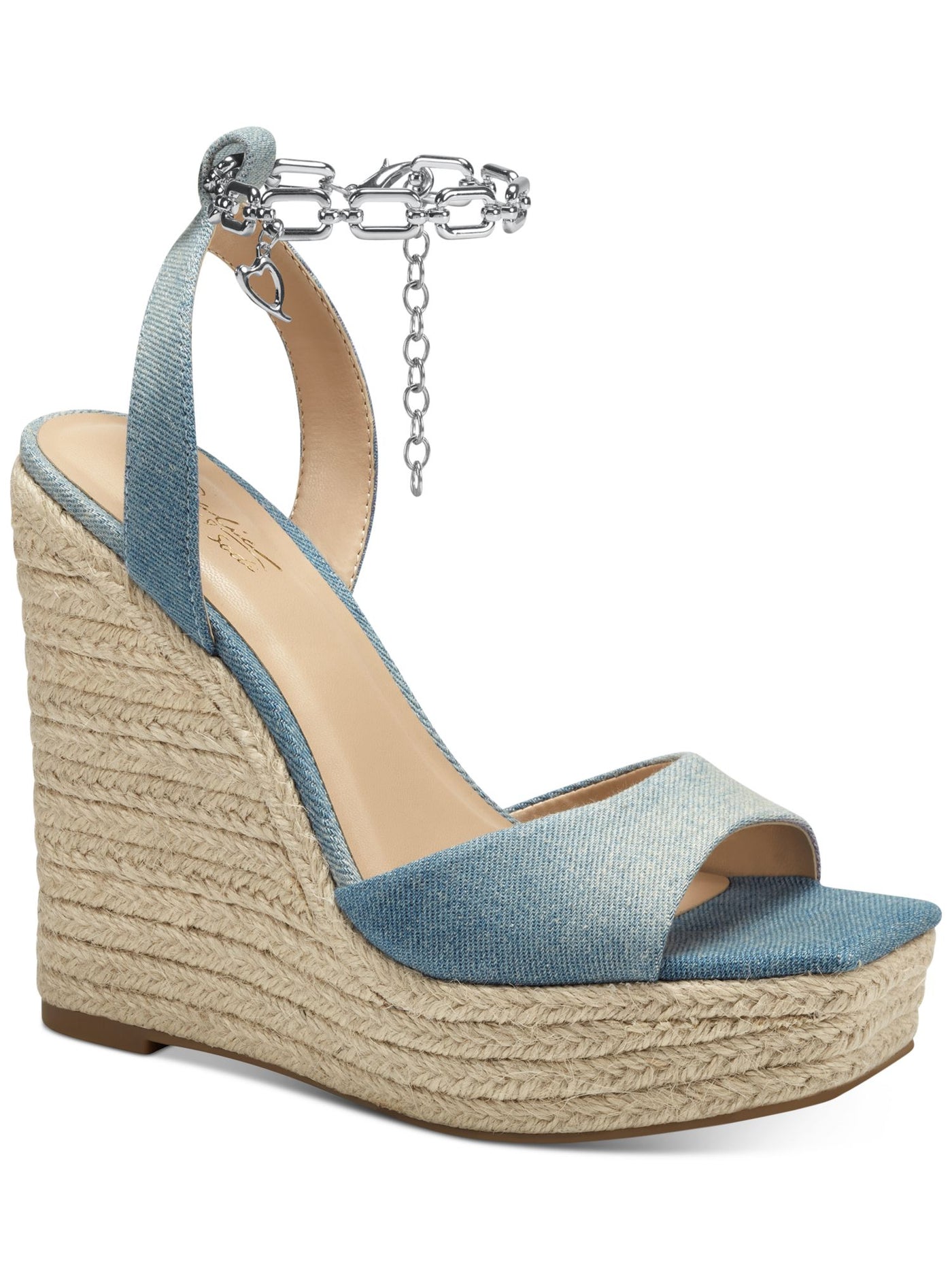 THALIA SODI Womens Blue Denim Clasp Chain 1-1/2" Platform Ankle Strap Caden Square Toe Wedge Slip On Espadrille Shoes 7.5 M